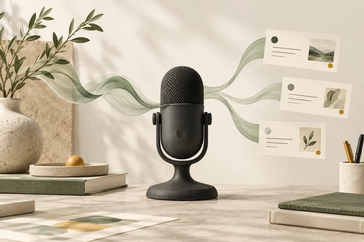 Illustration of a microphone connecting sound waves to project cards
